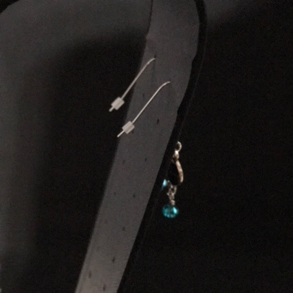 HANDCRAFTED EARRINGS—FISHHOOK DANGLES—Turquoise Colored Glass/Antique Silvertone - Picture 7 of 12